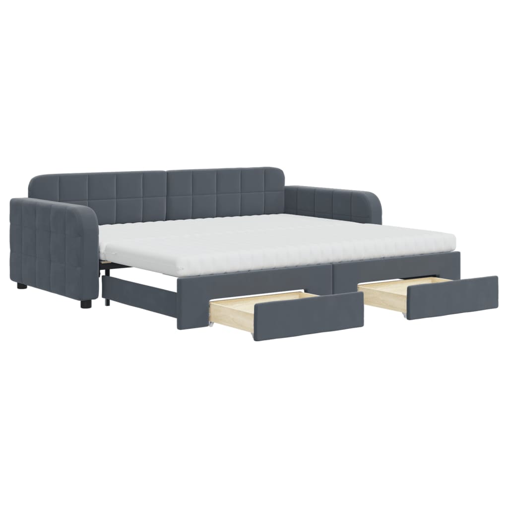 vidaXL Pat de zi cu extensie și sertare gri închis 90x200 cm catifea