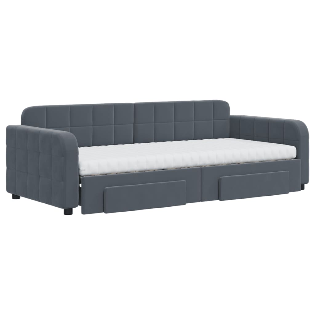 vidaXL Pat de zi cu extensie și sertare gri închis 90x200 cm catifea