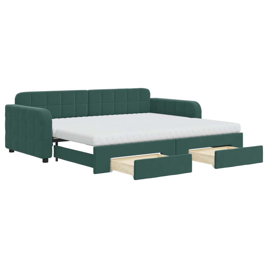vidaXL Pat de zi cu extensie și sertare verde închis 90x200 cm catifea