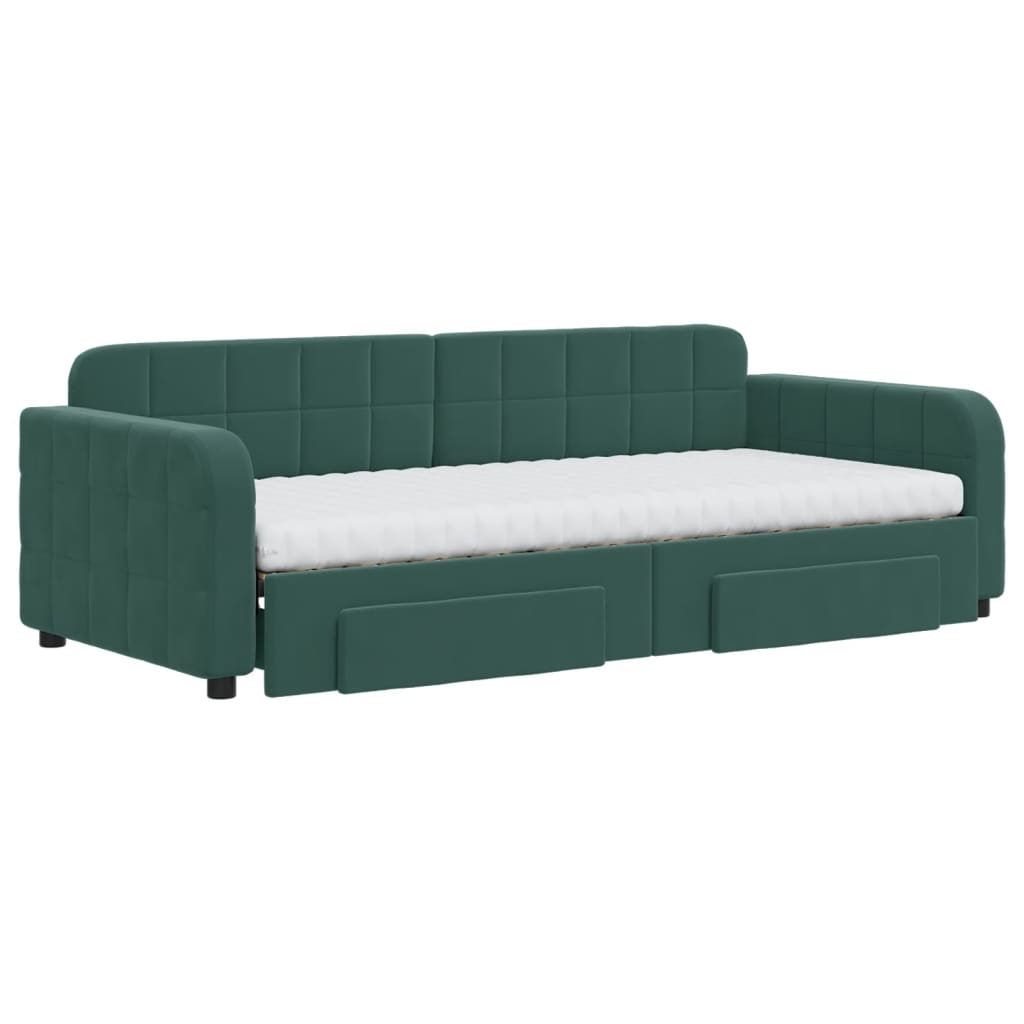 vidaXL Pat de zi cu extensie și sertare verde închis 90x200 cm catifea