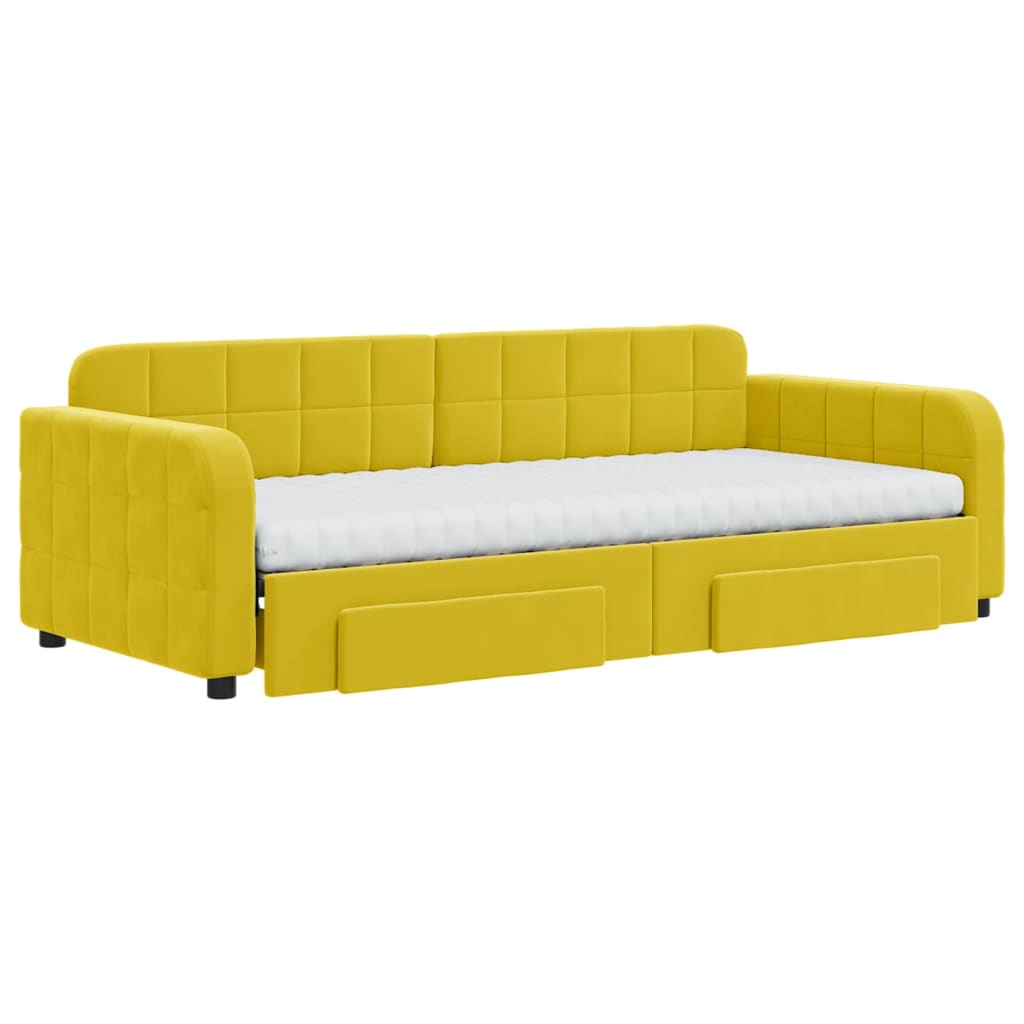 vidaXL Pat de zi cu extensie și sertare, galben, 90x200 cm, catifea vidaXL Pat de zi cu extensie și sertare, galben, 90x200 cm, catifea