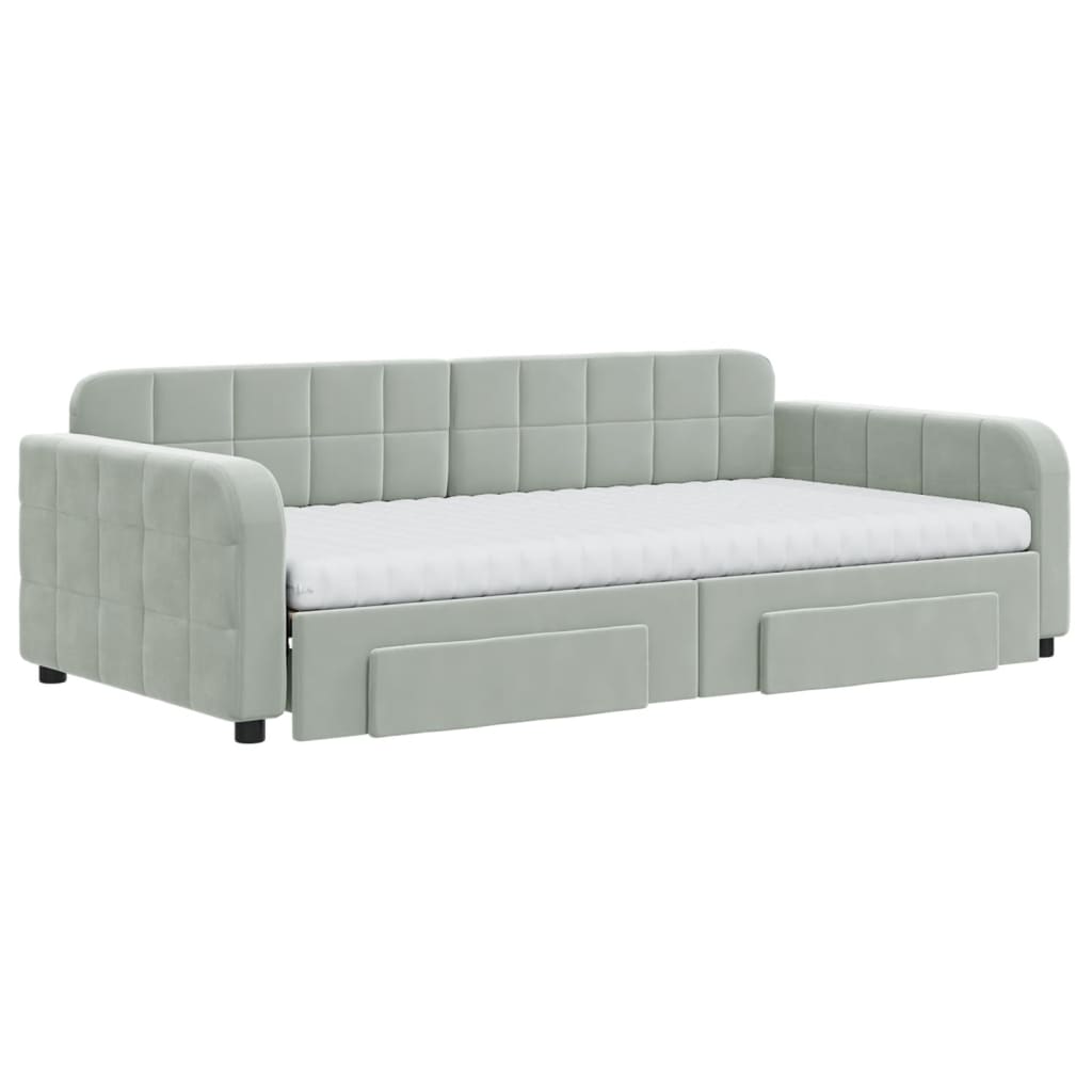 vidaXL Pat de zi cu extensie și sertare gri deschis 100x200 cm catifea