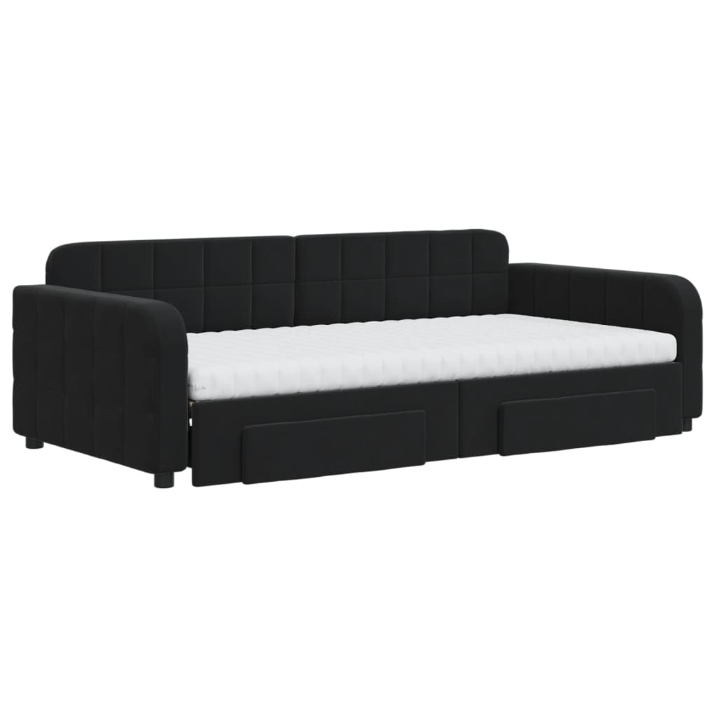 vidaXL Pat de zi cu extensie și sertare, negru, 100x200 cm, catifea vidaXL Pat de zi cu extensie și sertare, negru, 100x200 cm, catifea