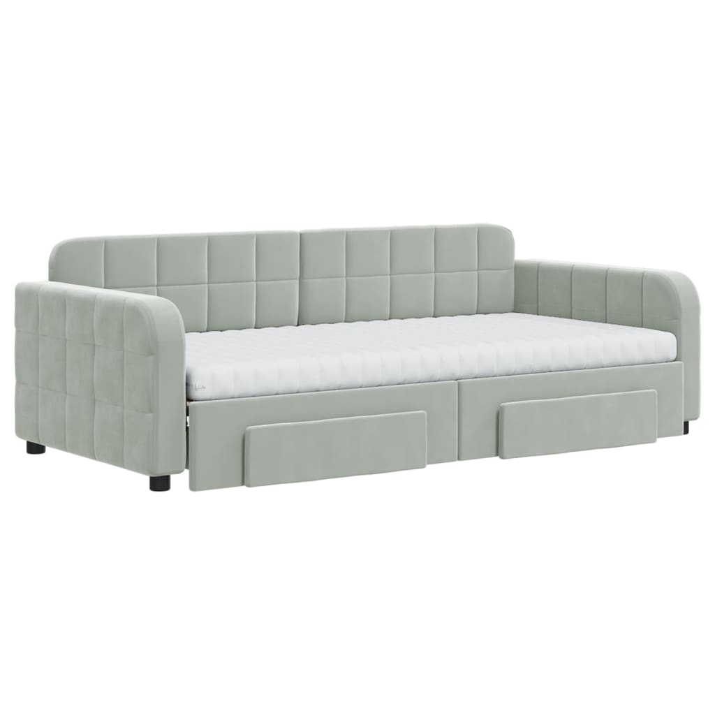 vidaXL Pat de zi cu extensie și sertare, gri deschis 90x190 cm catifea