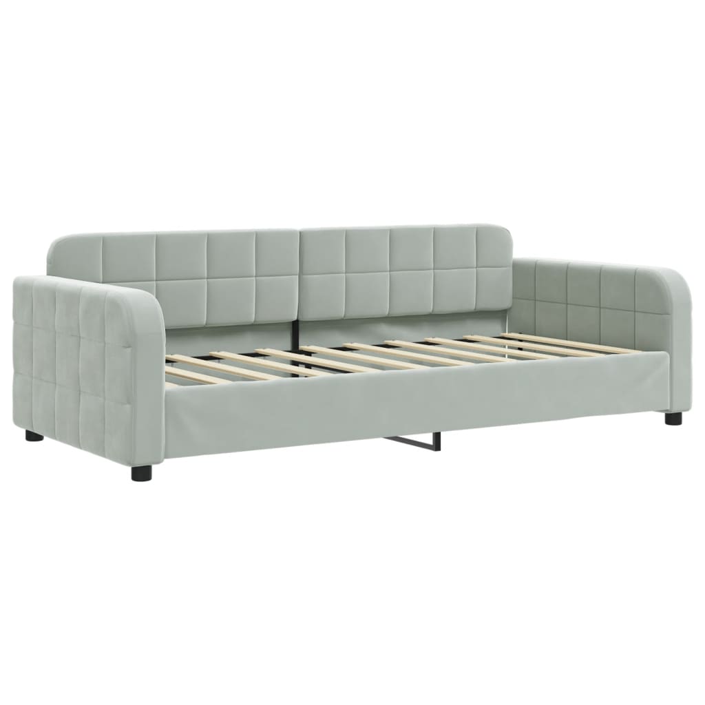 vidaXL Pat de zi cu extensie și sertare, gri deschis 90x190 cm catifea