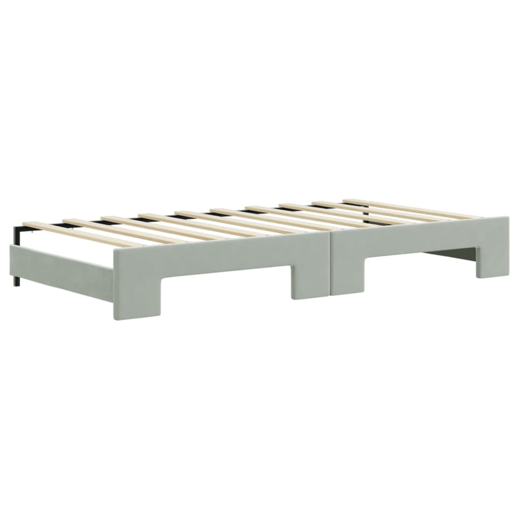 vidaXL Pat de zi cu extensie și sertare, gri deschis 90x190 cm catifea