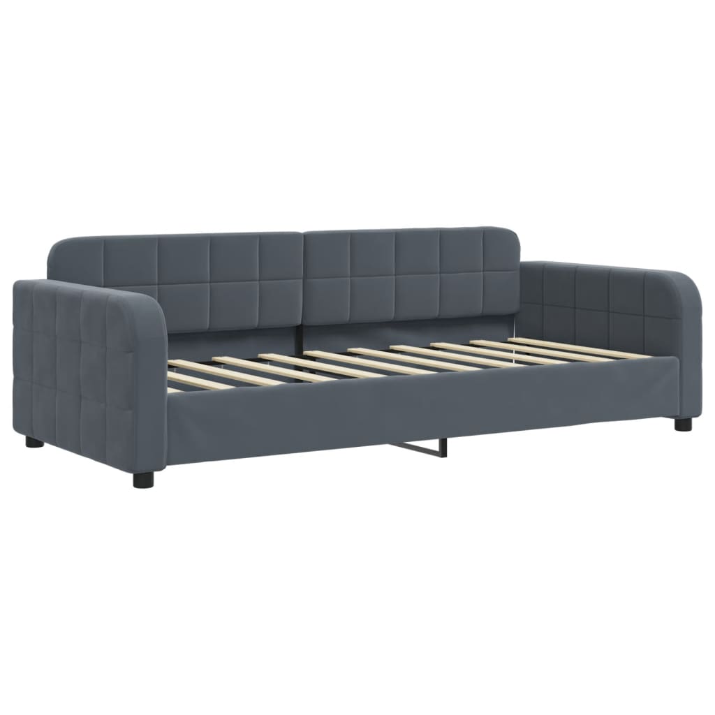 vidaXL Pat de zi cu extensie și sertare, gri închis, 90x190cm catifea