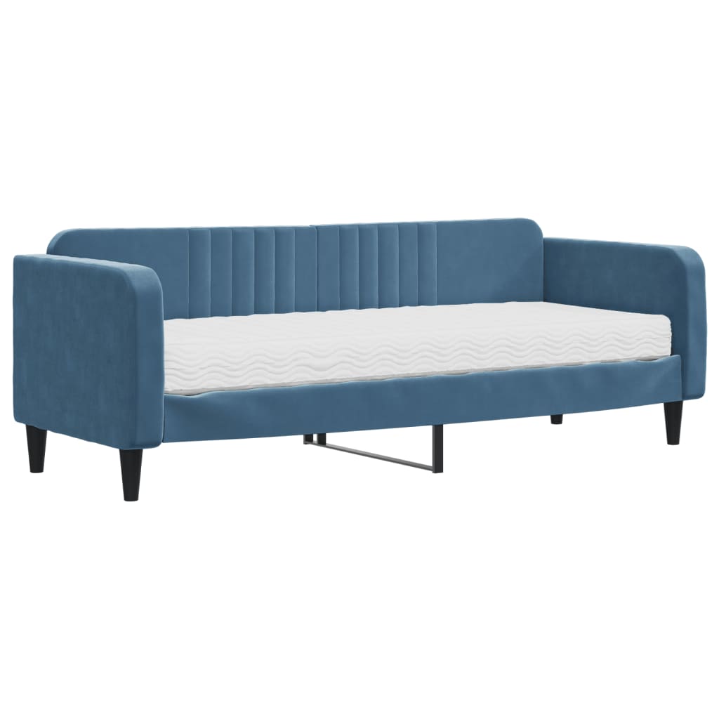 vidaXL Pat de zi cu saltea, albastru, 80x200 cm, catifea vidaXL Pat de zi cu saltea, albastru, 80x200 cm, catifea