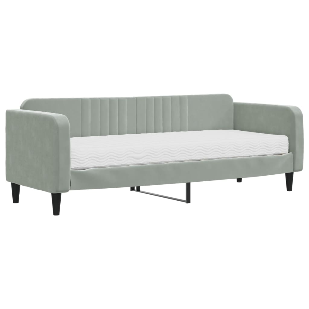 vidaXL Pat de zi cu saltea, gri deschis, 80x200 cm, catifea