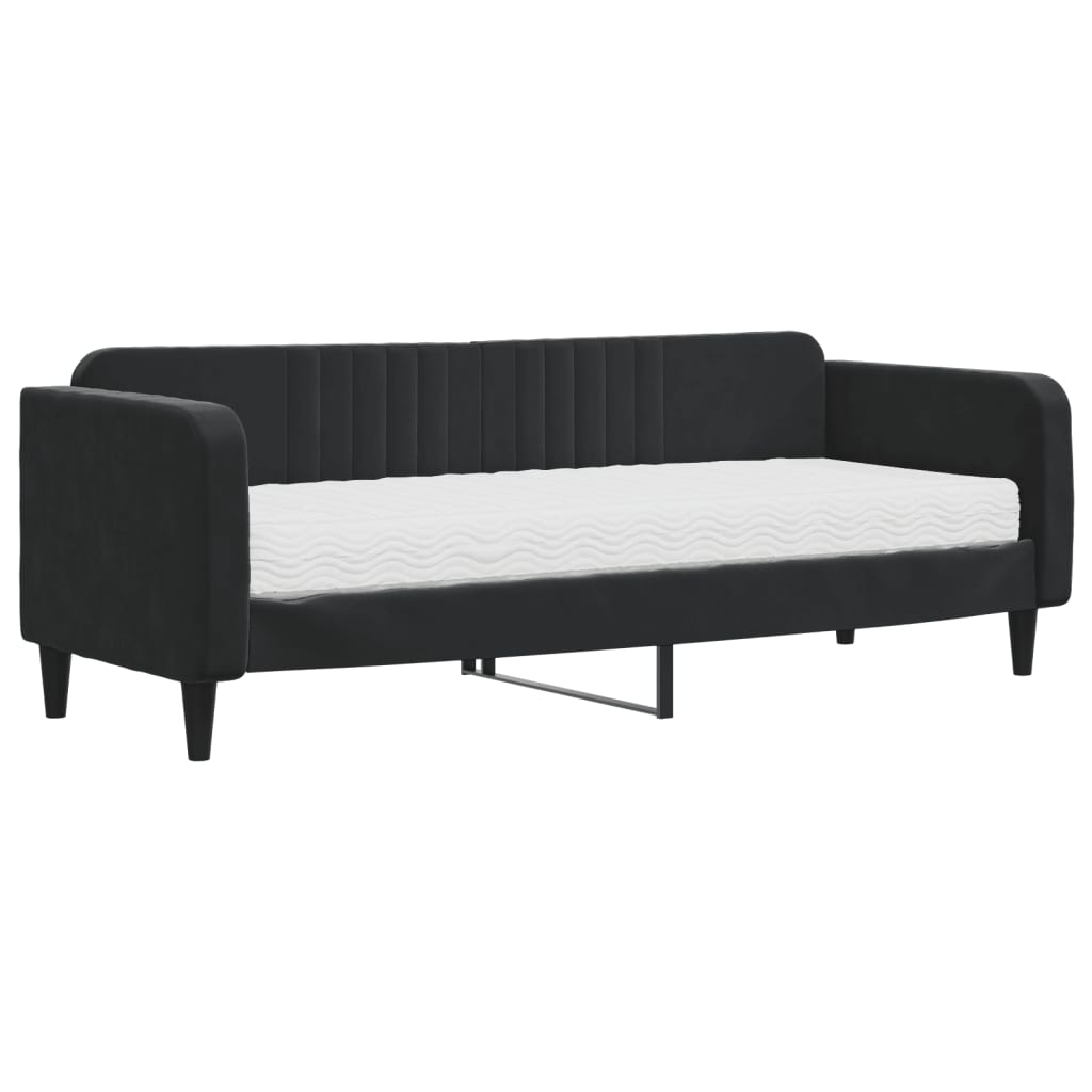 vidaXL Pat de zi cu saltea, negru, 80x200 cm, catifea