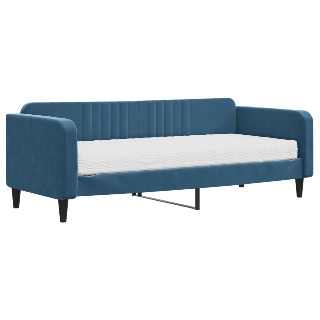 vidaXL Pat de zi cu saltea, albastru, 90x200 cm, catifea vidaXL Pat de zi cu saltea, albastru, 90x200 cm, catifea