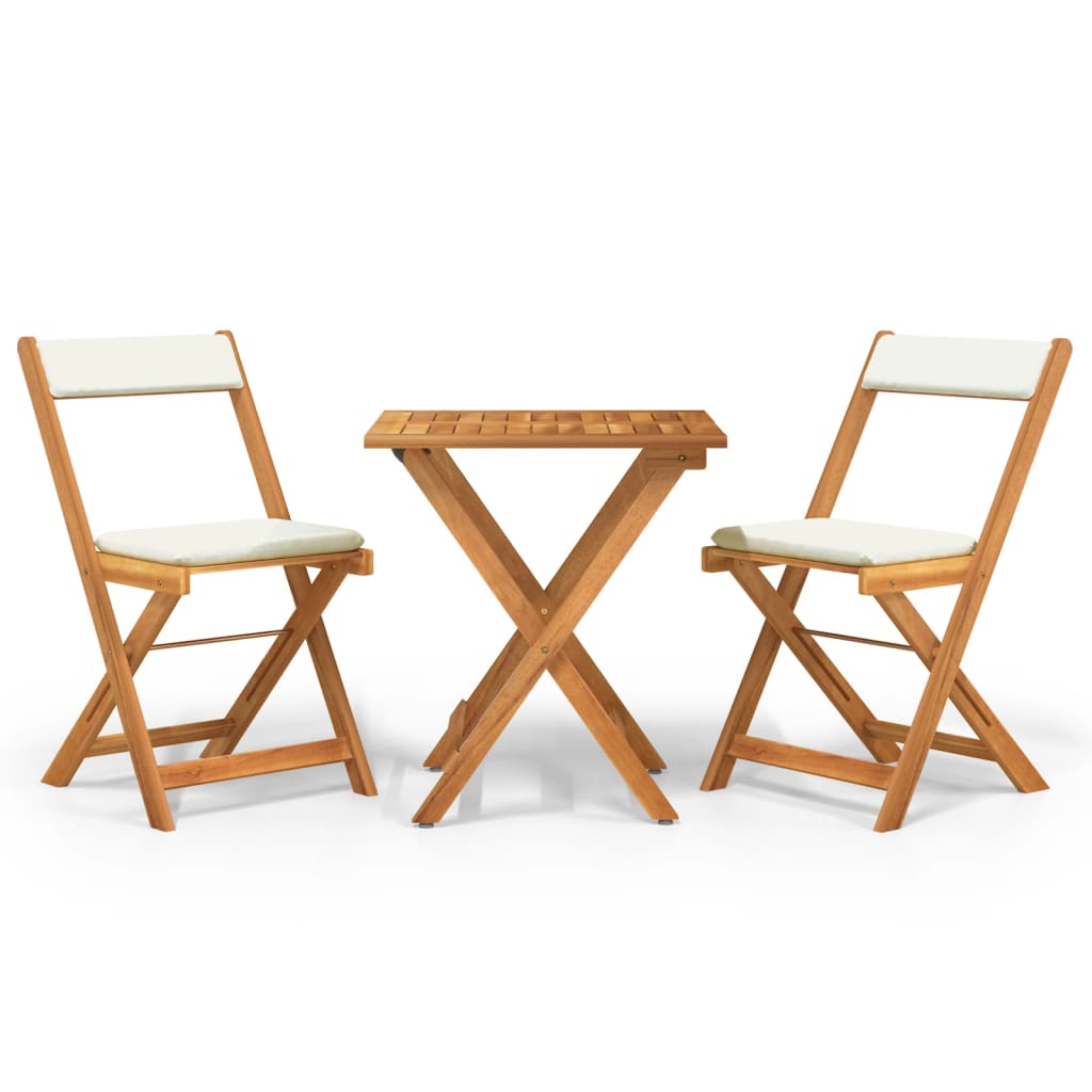 vidaXL Set bistro pliabil cu perne, 3 piese, lemn masiv de acacia vidaXL Set bistro pliabil cu perne, 3 piese, lemn masiv de acacia