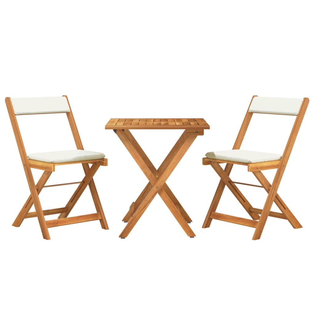 vidaXL Set bistro pliabil cu perne, 3 piese, lemn masiv de acacia vidaXL Set bistro pliabil cu perne, 3 piese, lemn masiv de acacia