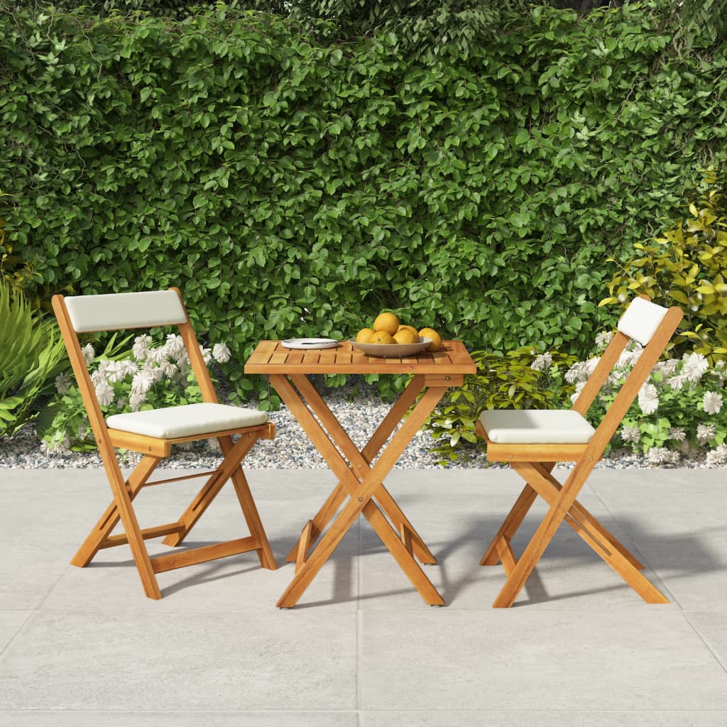 vidaXL Set bistro pliabil cu perne, 3 piese, lemn masiv de acacia vidaXL Set bistro pliabil cu perne, 3 piese, lemn masiv de acacia