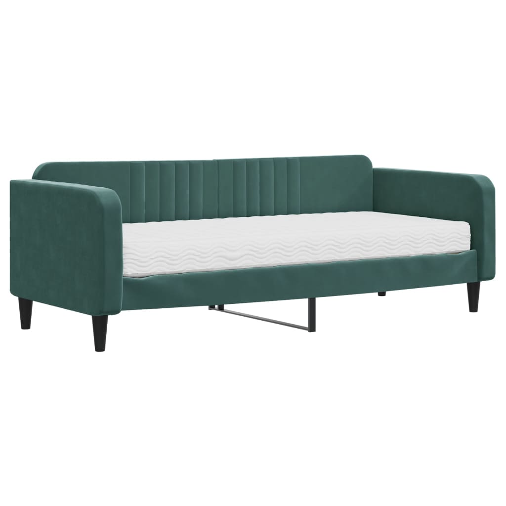 vidaXL Pat de zi cu saltea, verde închis, 90x200 cm, catifea
