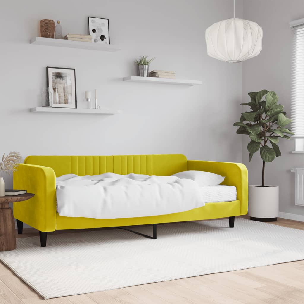 vidaXL Pat de zi cu saltea, galben, 100x200 cm, catifea