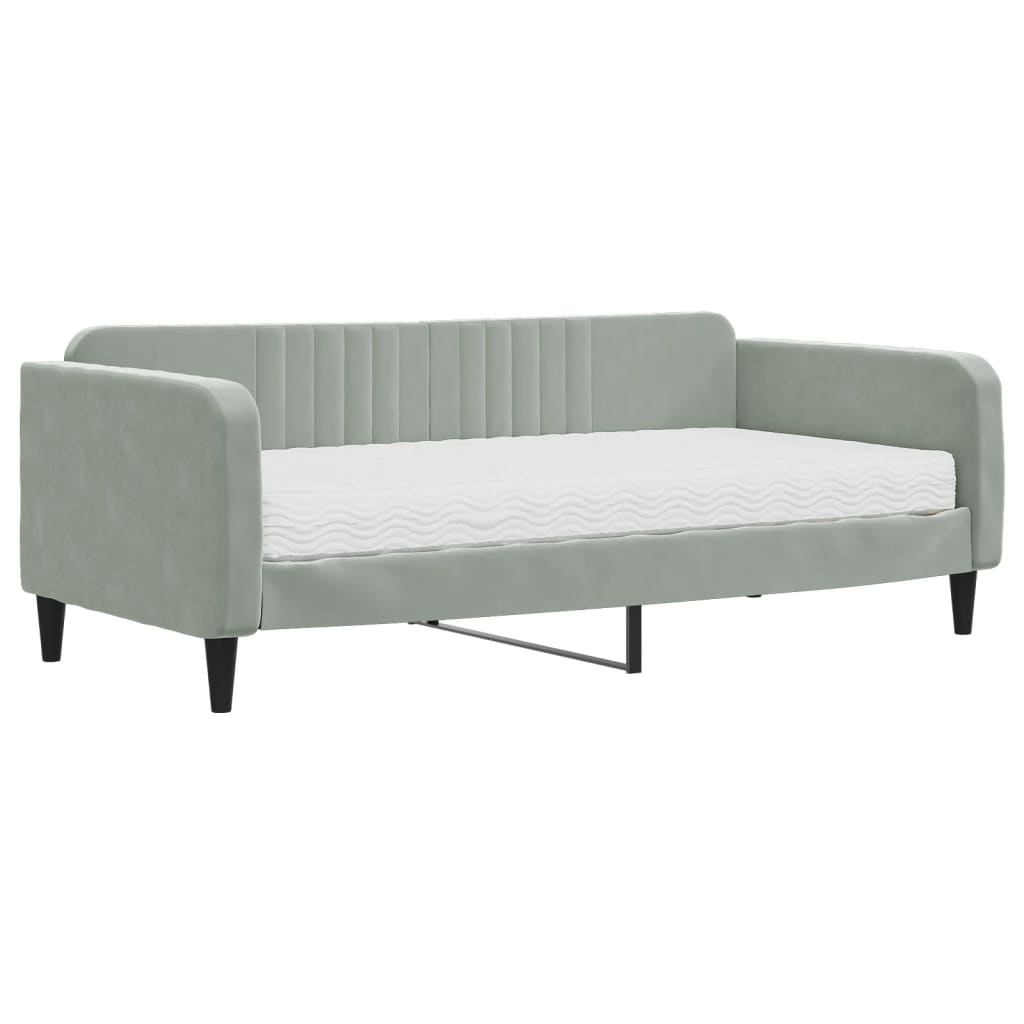 vidaXL Pat de zi cu saltea, gri deschis, 90x190 cm, catifea