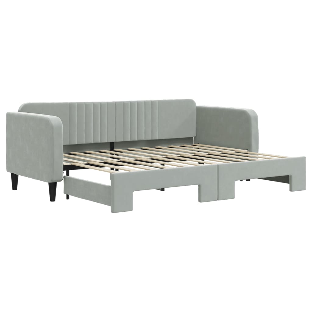 vidaXL Pat de zi cu extensie, gri deschis, 80x200 cm, catifea vidaXL Pat de zi cu extensie, gri deschis, 80x200 cm, catifea