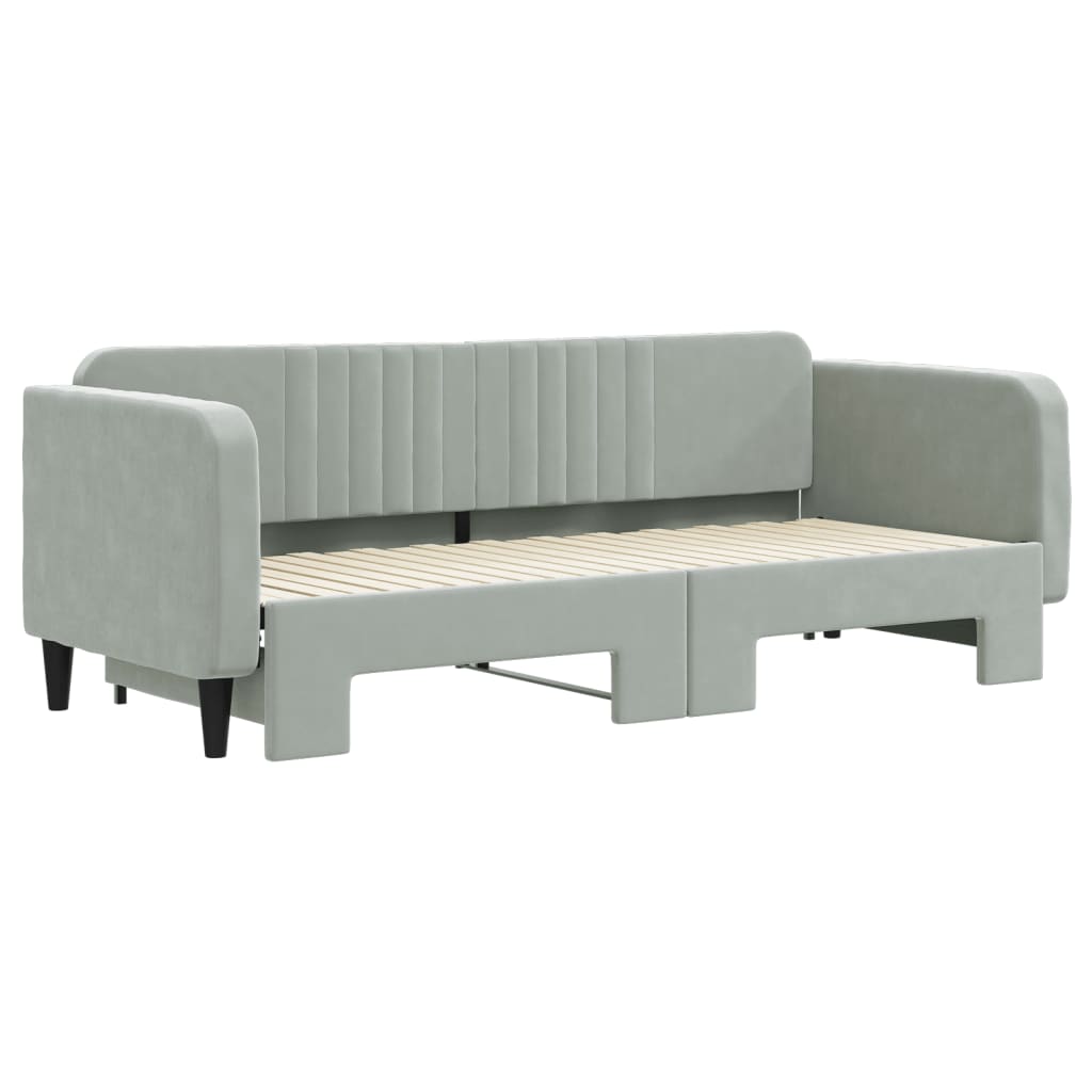 vidaXL Pat de zi cu extensie, gri deschis, 80x200 cm, catifea vidaXL Pat de zi cu extensie, gri deschis, 80x200 cm, catifea