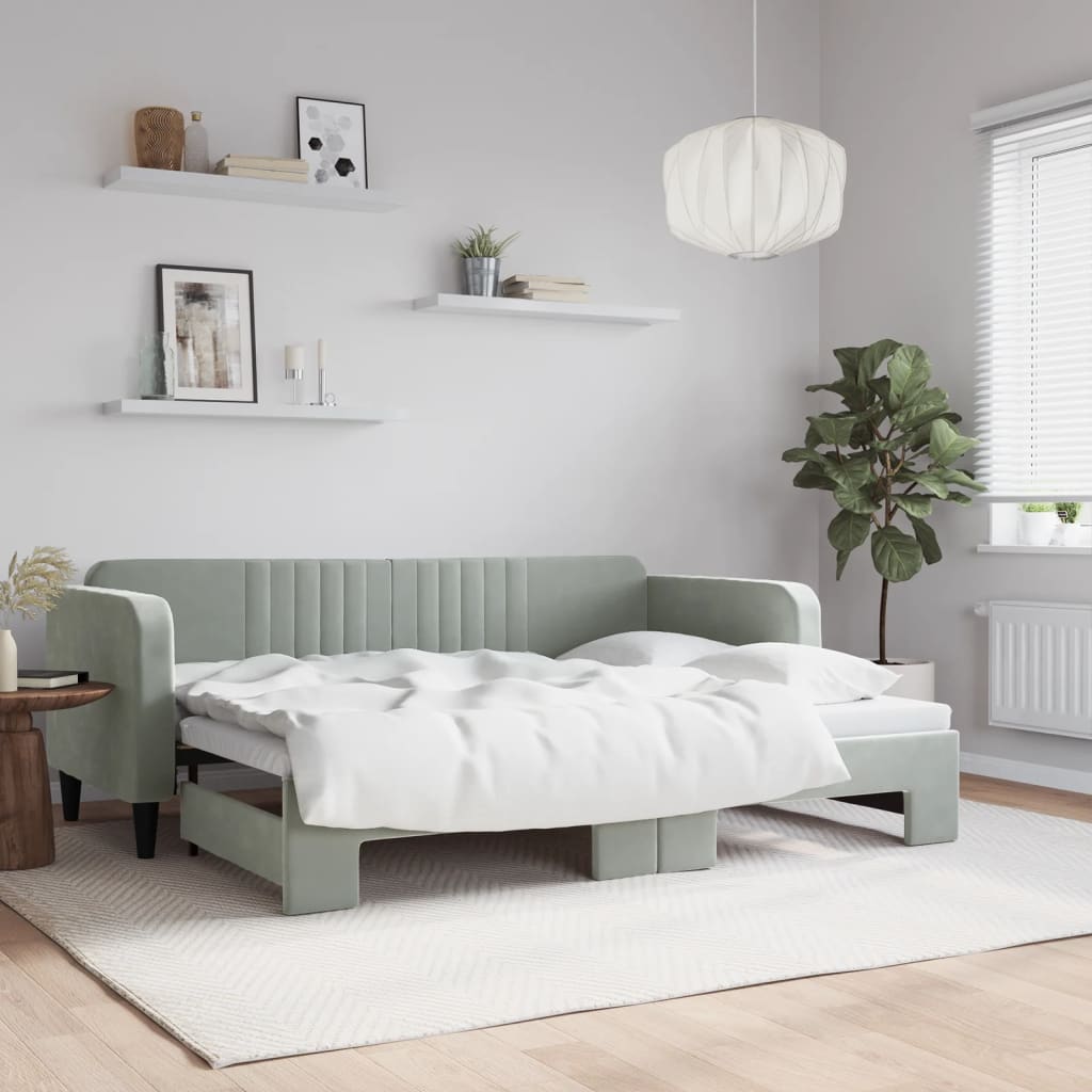 vidaXL Pat de zi cu extensie, gri deschis, 80x200 cm, catifea vidaXL Pat de zi cu extensie, gri deschis, 80x200 cm, catifea