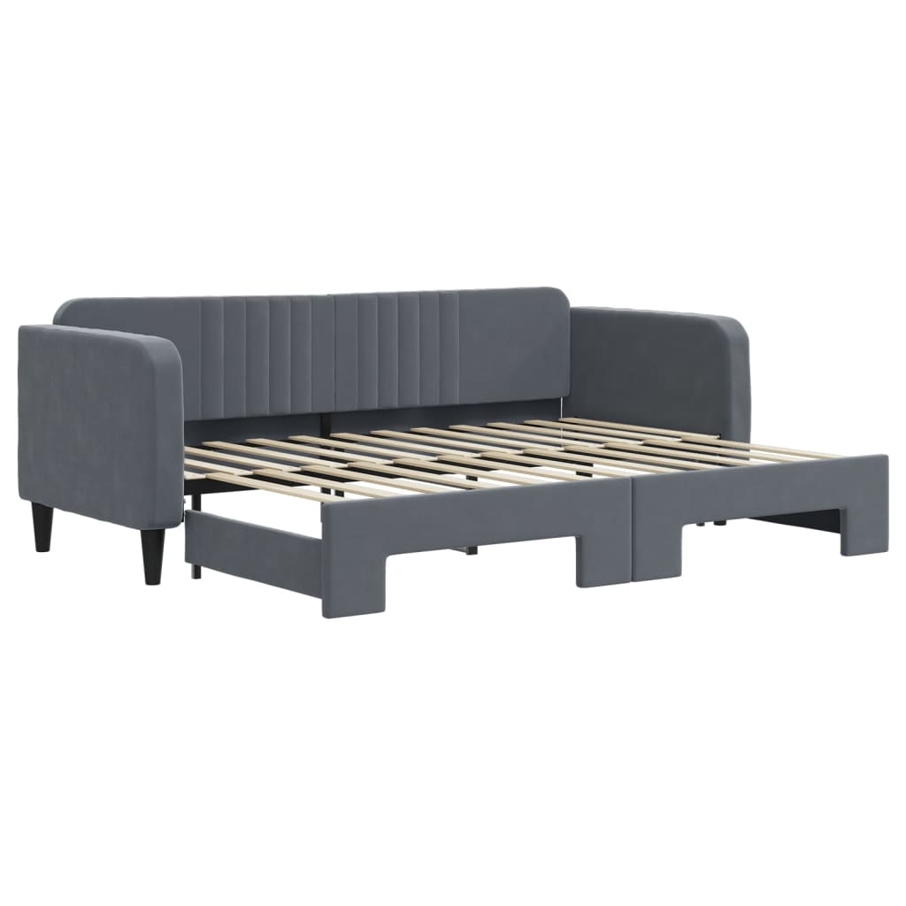 vidaXL Pat de zi cu extensie, gri închis, 80x200 cm, catifea vidaXL Pat de zi cu extensie, gri închis, 80x200 cm, catifea