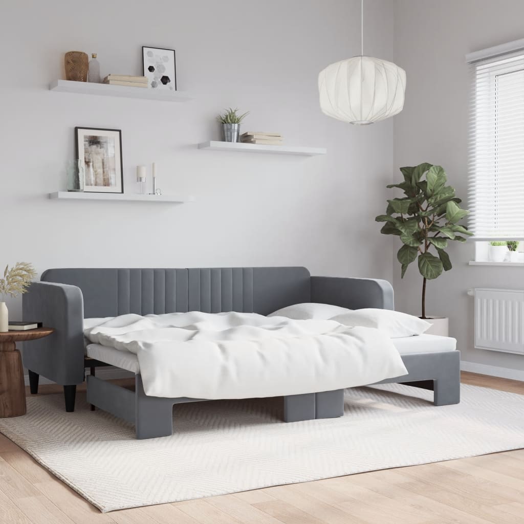vidaXL Pat de zi cu extensie, gri închis, 80x200 cm, catifea vidaXL Pat de zi cu extensie, gri închis, 80x200 cm, catifea