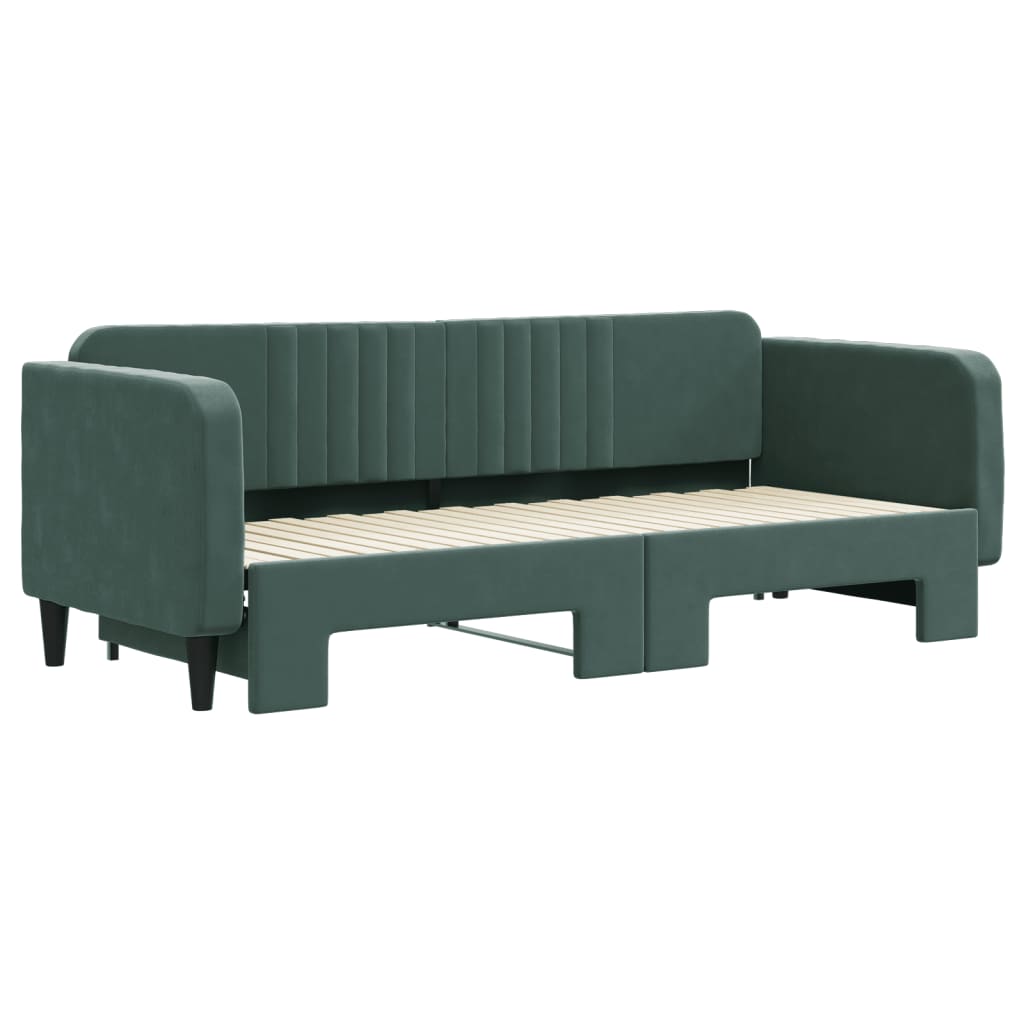 vidaXL Pat de zi cu extensie, verde închis, 80x200 cm, catifea