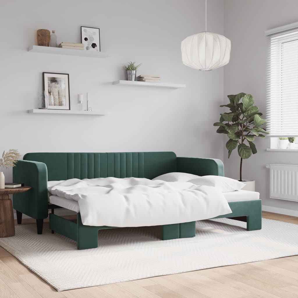 vidaXL Pat de zi cu extensie, verde închis, 80x200 cm, catifea