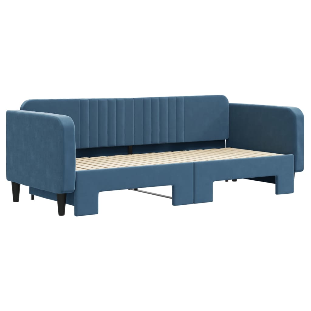 vidaXL Pat de zi cu extensie, albastru, 90x200 cm, catifea