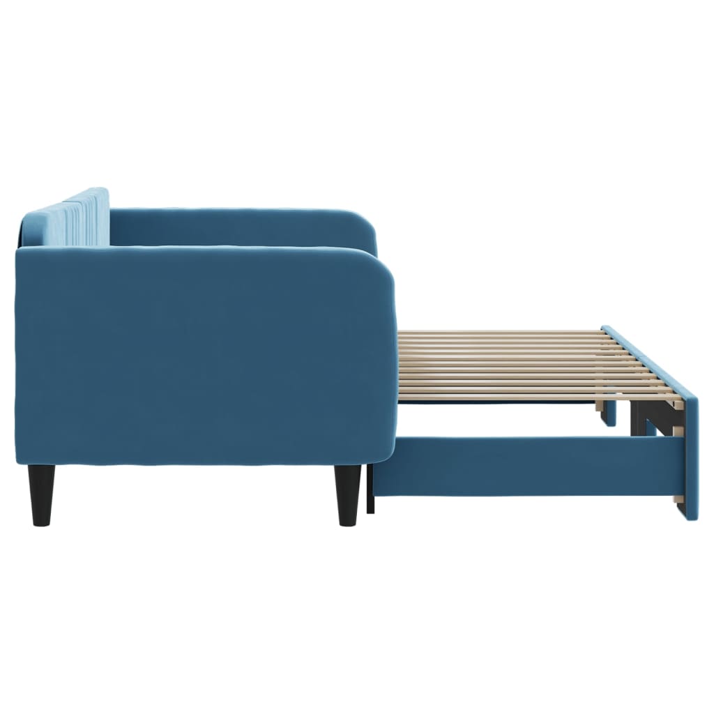 vidaXL Pat de zi cu extensie, albastru, 90x200 cm, catifea