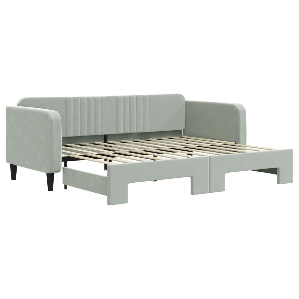 vidaXL Pat de zi cu extensie, gri deschis, 90x200 cm, catifea