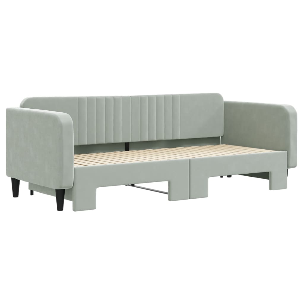 vidaXL Pat de zi cu extensie, gri deschis, 90x200 cm, catifea