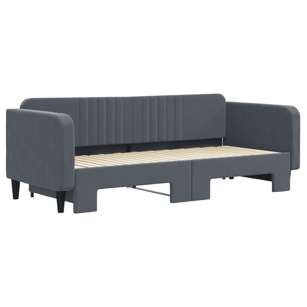 vidaXL Pat de zi cu extensie, gri închis, 90x200 cm, catifea vidaXL Pat de zi cu extensie, gri închis, 90x200 cm, catifea