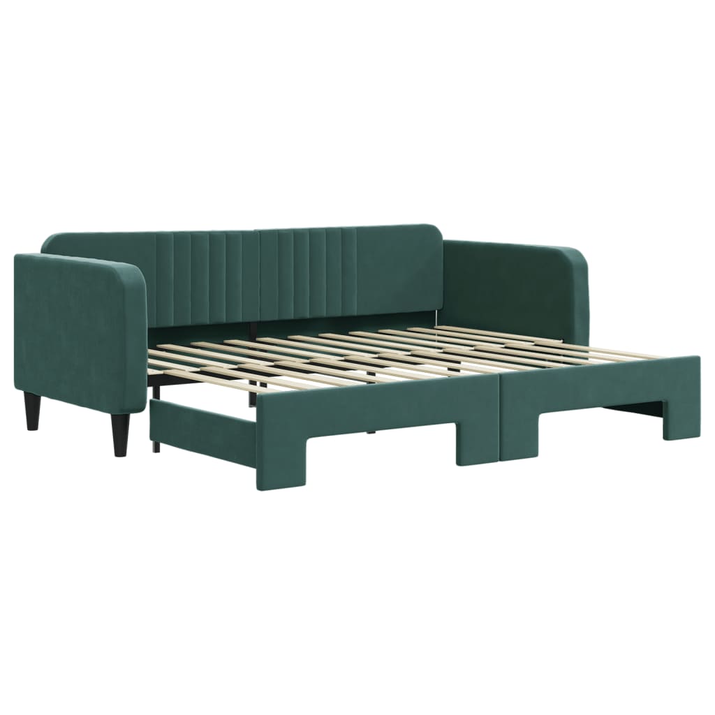 vidaXL Pat de zi cu extensie, verde închis, 90x200 cm, catifea