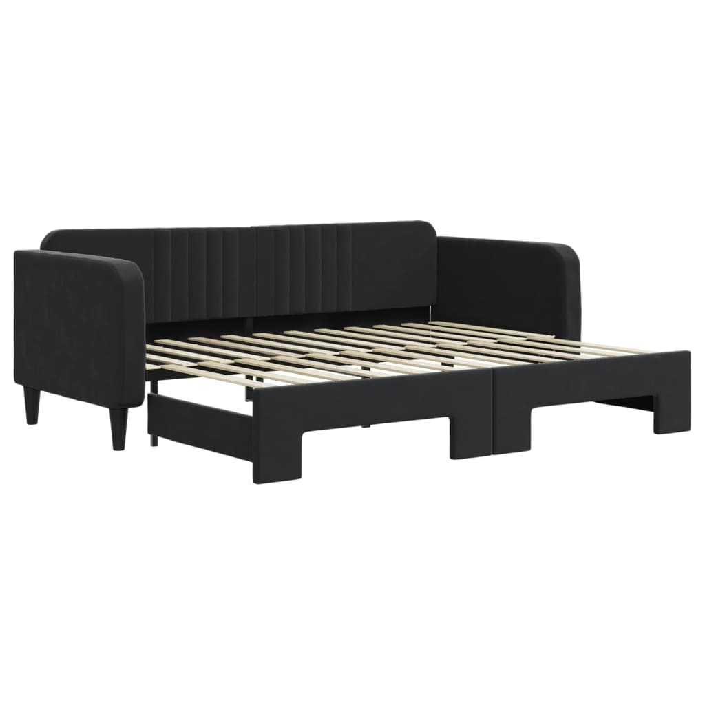 vidaXL Pat de zi cu extensie, negru, 90x200 cm, catifea vidaXL Pat de zi cu extensie, negru, 90x200 cm, catifea