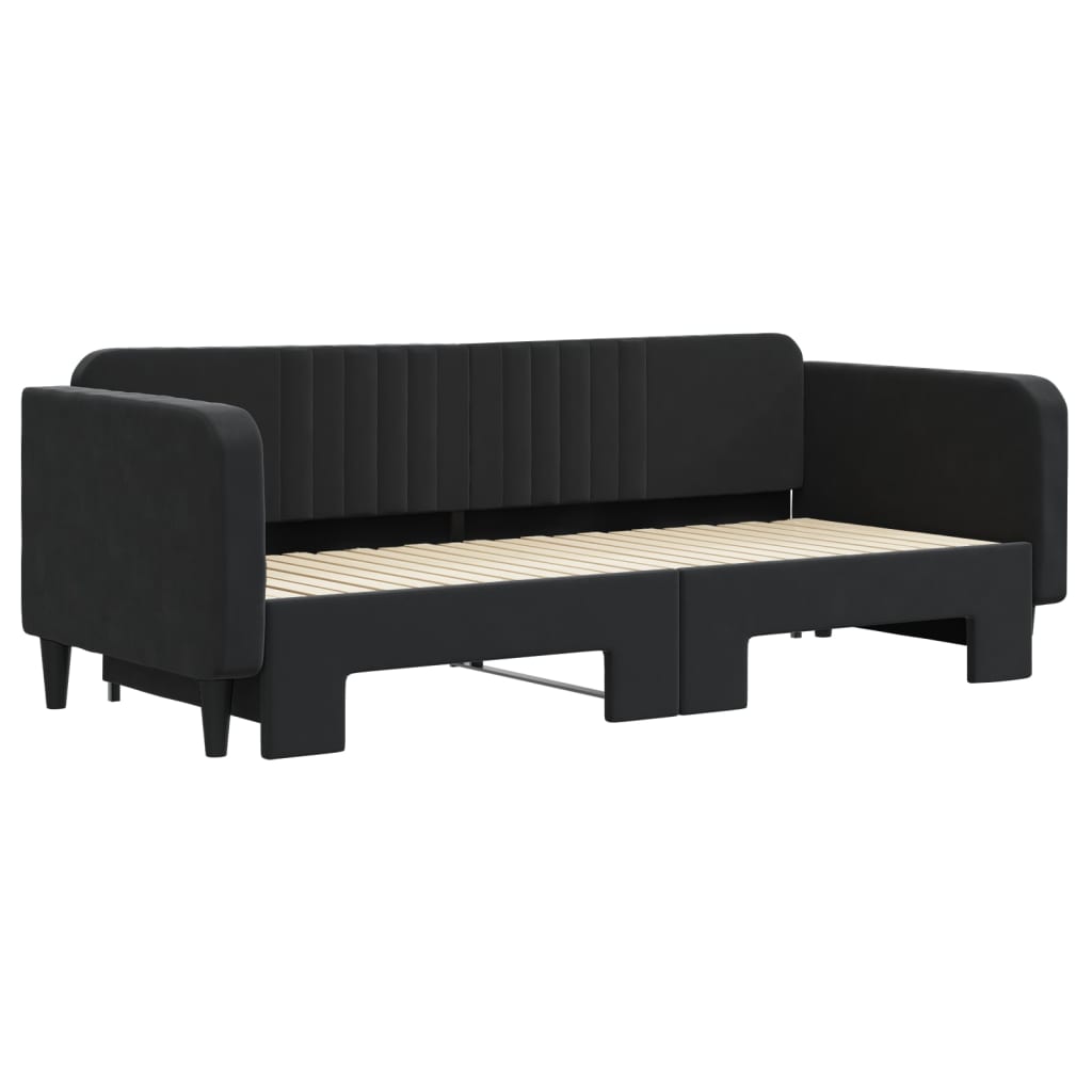 vidaXL Pat de zi cu extensie, negru, 90x200 cm, catifea vidaXL Pat de zi cu extensie, negru, 90x200 cm, catifea