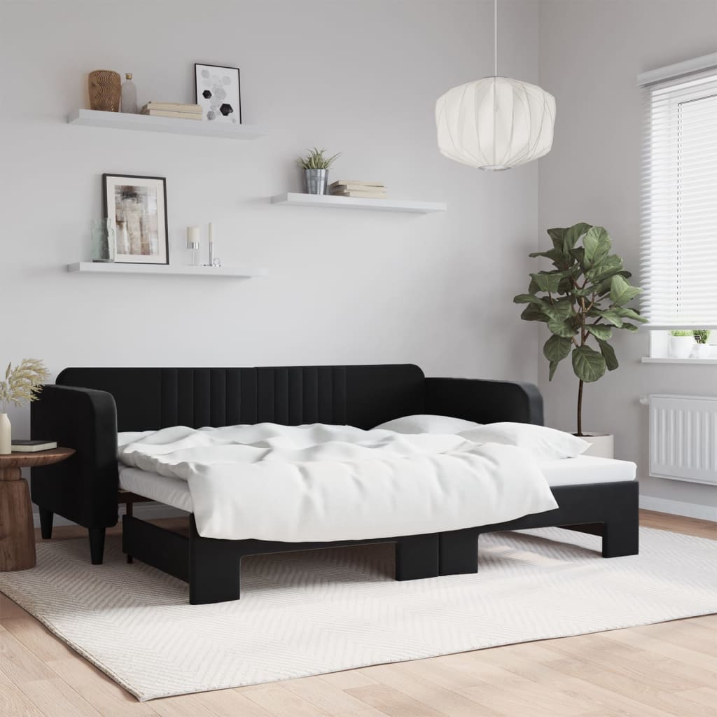vidaXL Pat de zi cu extensie, negru, 90x200 cm, catifea vidaXL Pat de zi cu extensie, negru, 90x200 cm, catifea