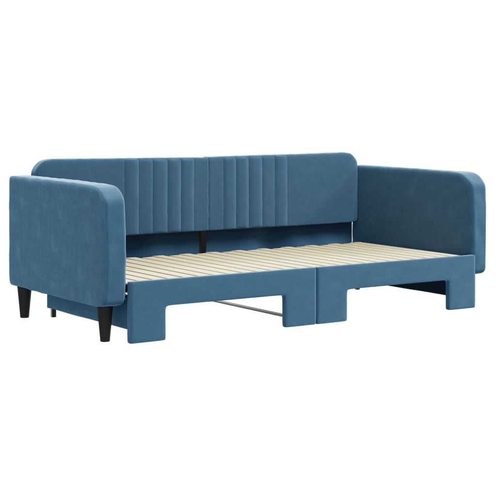 vidaXL Pat de zi cu extensie, albastru, 100x200 cm, catifea