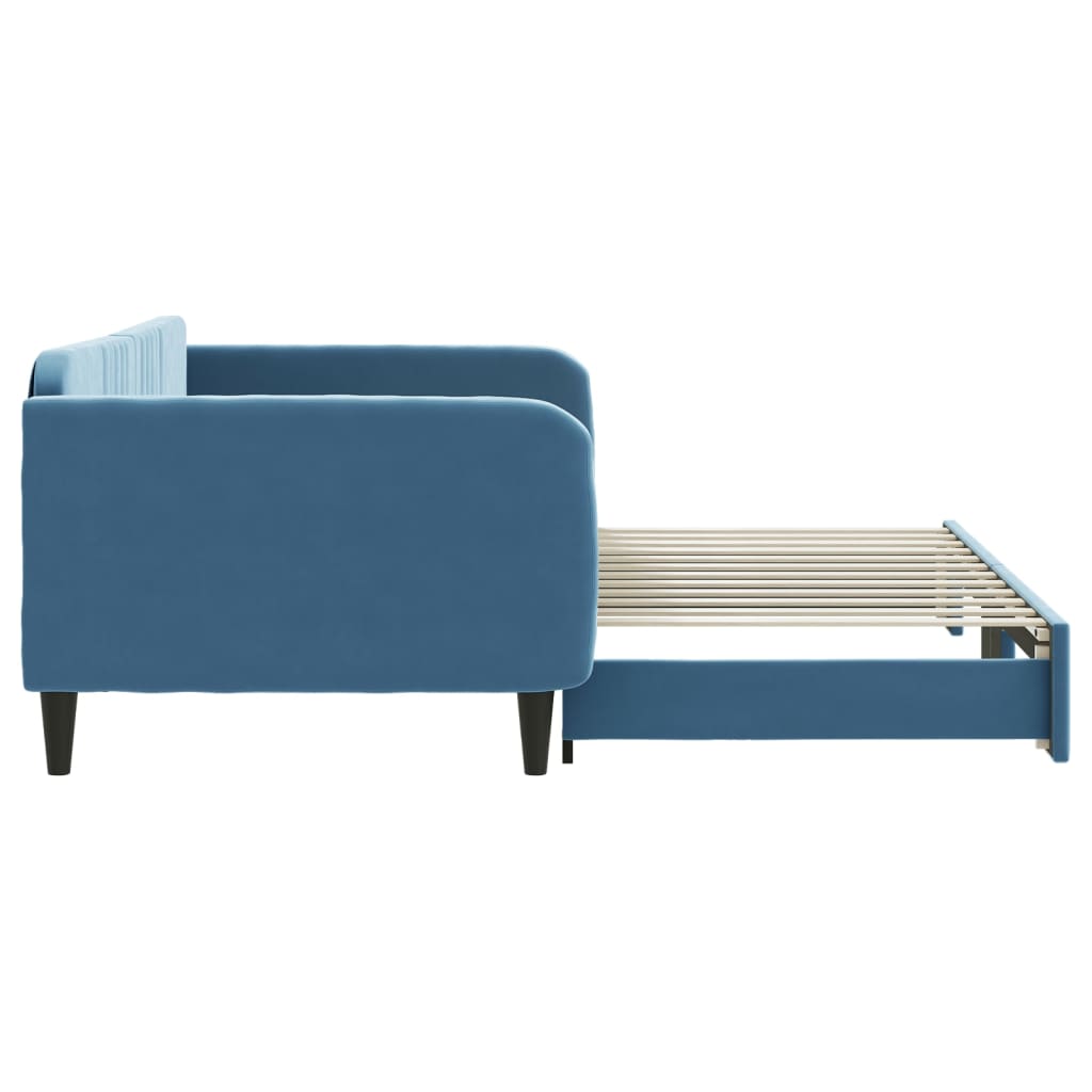 vidaXL Pat de zi cu extensie, albastru, 100x200 cm, catifea