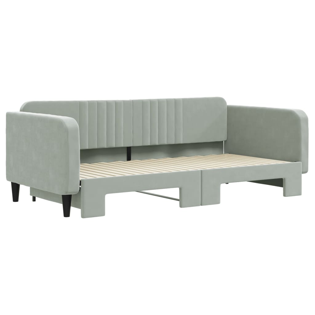 vidaXL Pat de zi cu extensie, gri deschis, 100x200 cm, catifea vidaXL Pat de zi cu extensie, gri deschis, 100x200 cm, catifea