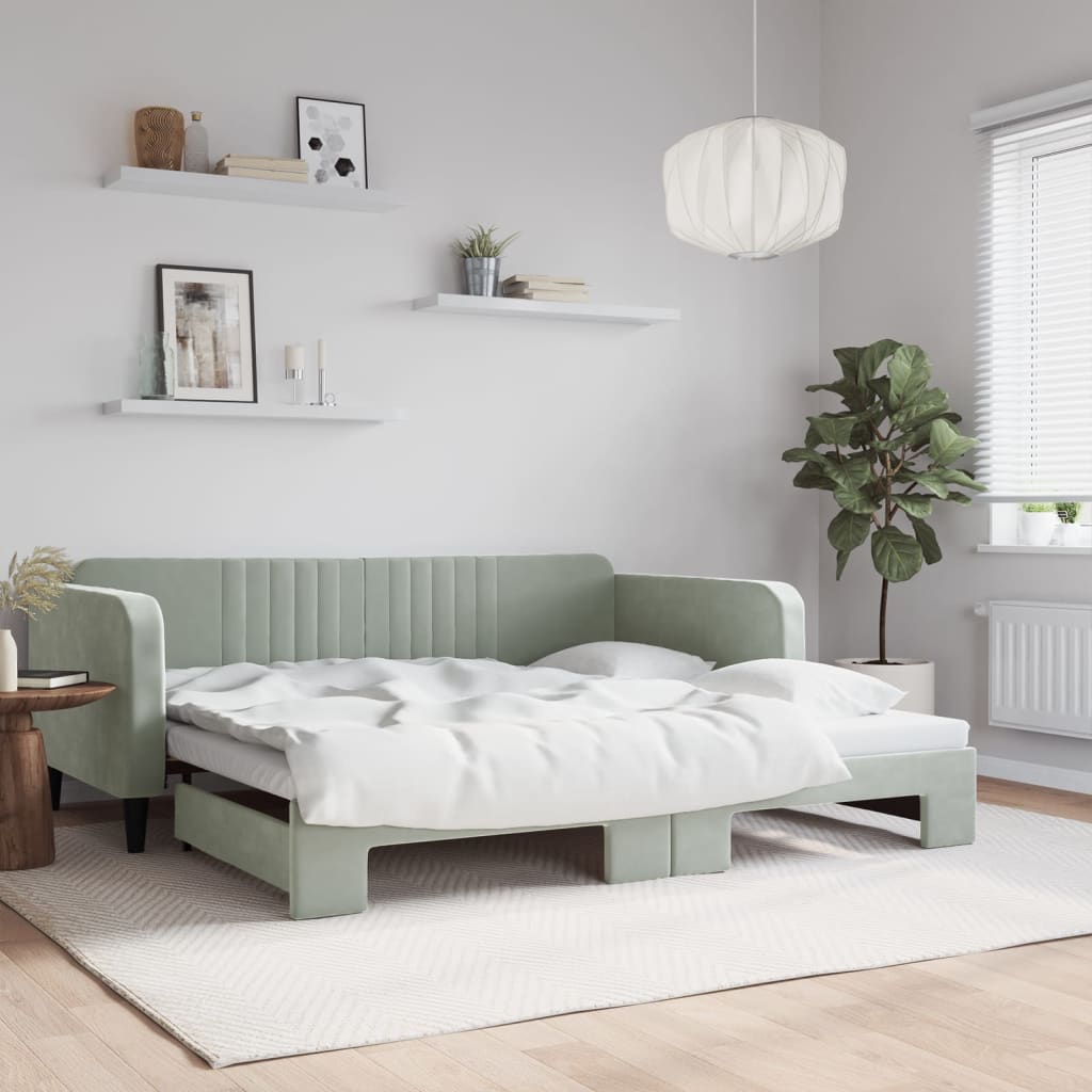 vidaXL Pat de zi cu extensie, gri deschis, 100x200 cm, catifea vidaXL Pat de zi cu extensie, gri deschis, 100x200 cm, catifea