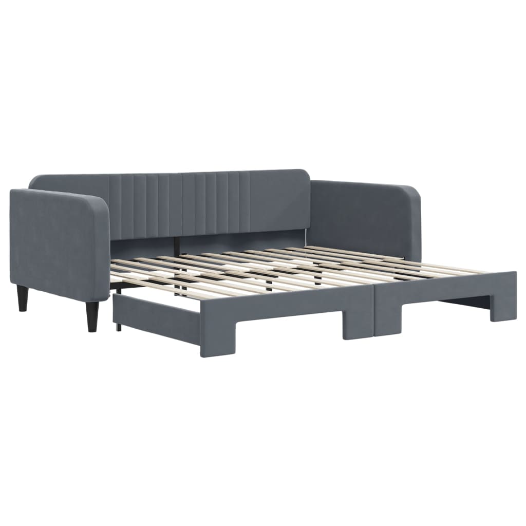 vidaXL Pat de zi cu extensie, gri închis, 100x200 cm, catifea vidaXL Pat de zi cu extensie, gri închis, 100x200 cm, catifea
