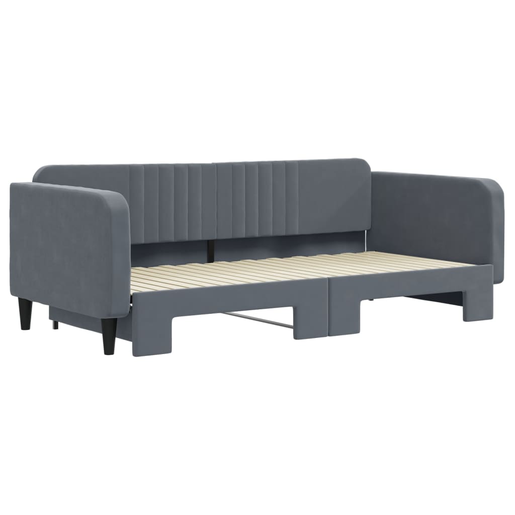 vidaXL Pat de zi cu extensie, gri închis, 100x200 cm, catifea vidaXL Pat de zi cu extensie, gri închis, 100x200 cm, catifea