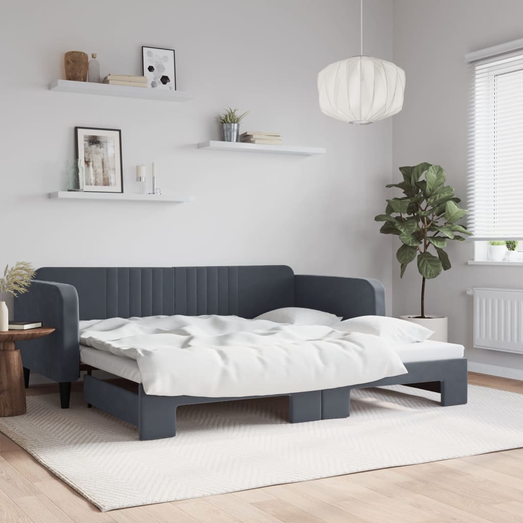 vidaXL Pat de zi cu extensie, gri închis, 100x200 cm, catifea vidaXL Pat de zi cu extensie, gri închis, 100x200 cm, catifea