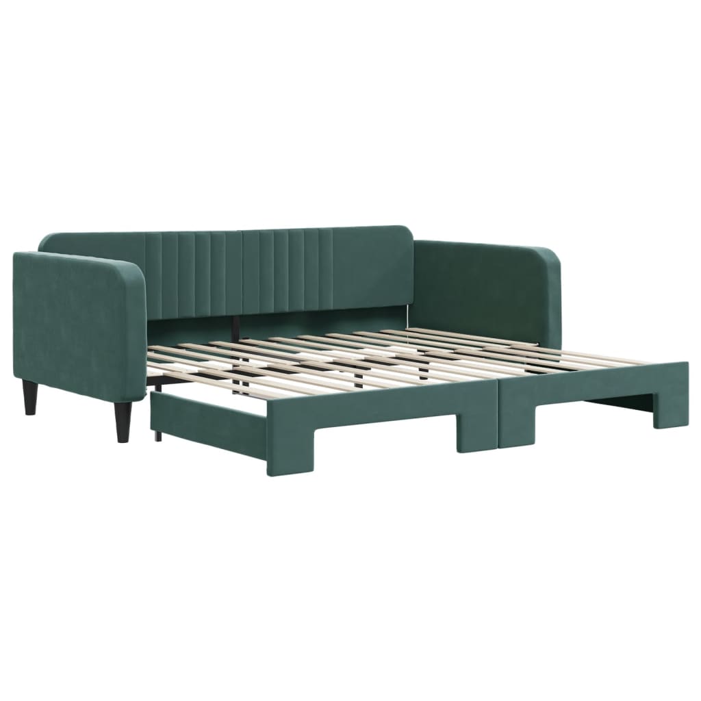 vidaXL Pat de zi cu extensie, verde închis, 100x200 cm, catifea
