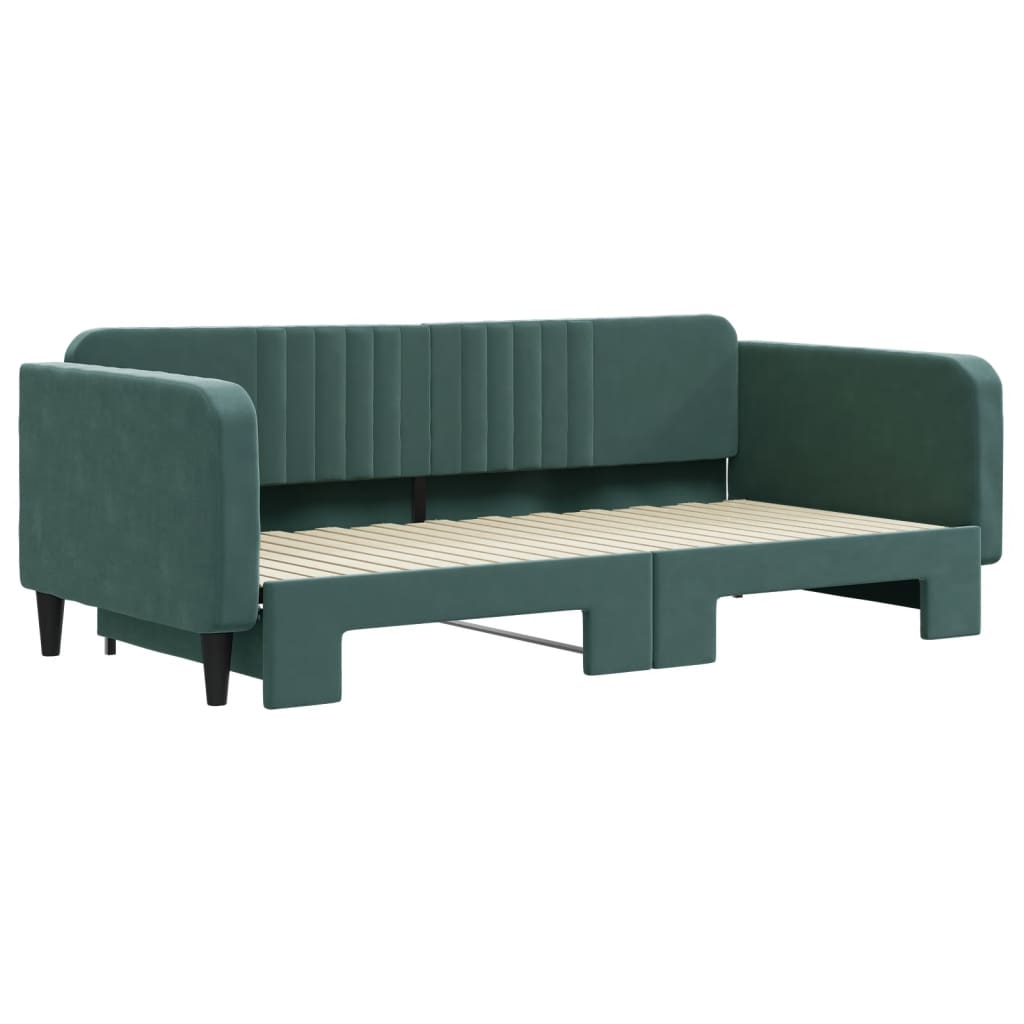 vidaXL Pat de zi cu extensie, verde închis, 100x200 cm, catifea