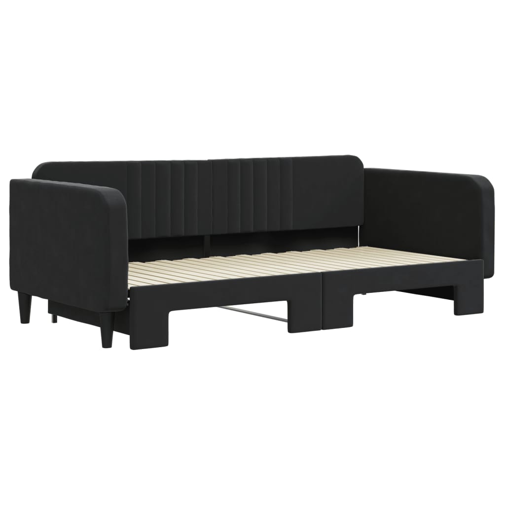 vidaXL Pat de zi cu extensie, negru, 100x200 cm, catifea