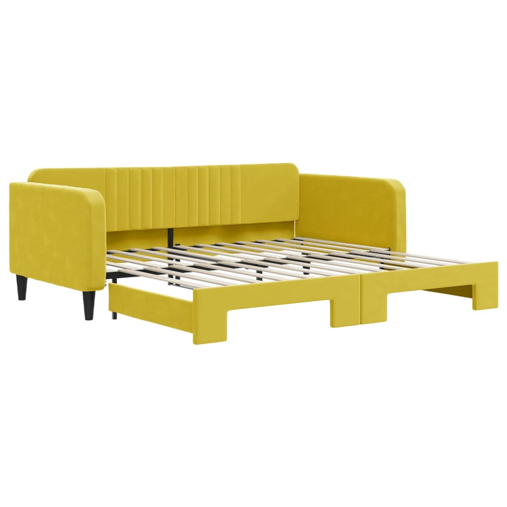 vidaXL Pat de zi cu extensie, galben, 100x200 cm, catifea vidaXL Pat de zi cu extensie, galben, 100x200 cm, catifea