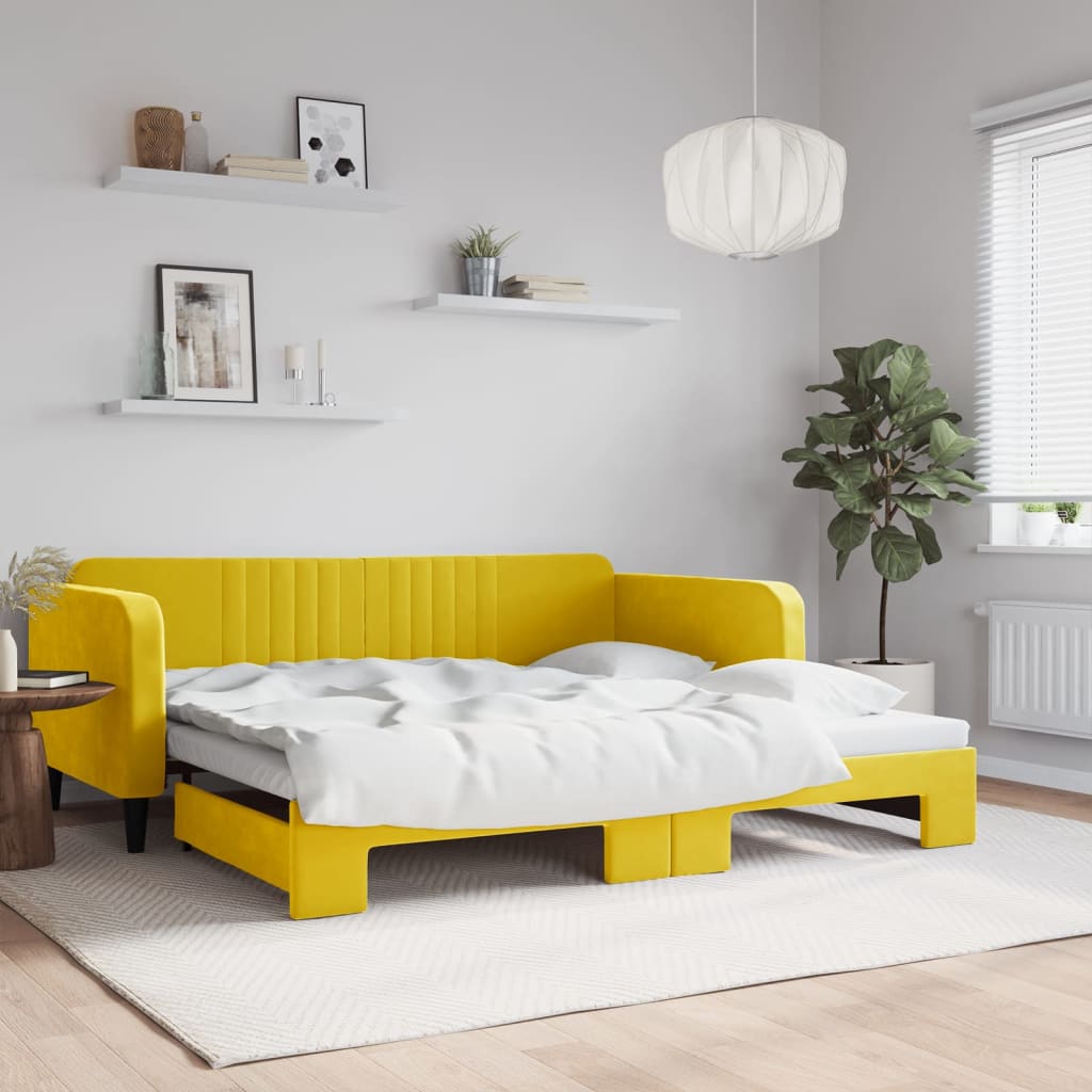 vidaXL Pat de zi cu extensie, galben, 100x200 cm, catifea vidaXL Pat de zi cu extensie, galben, 100x200 cm, catifea