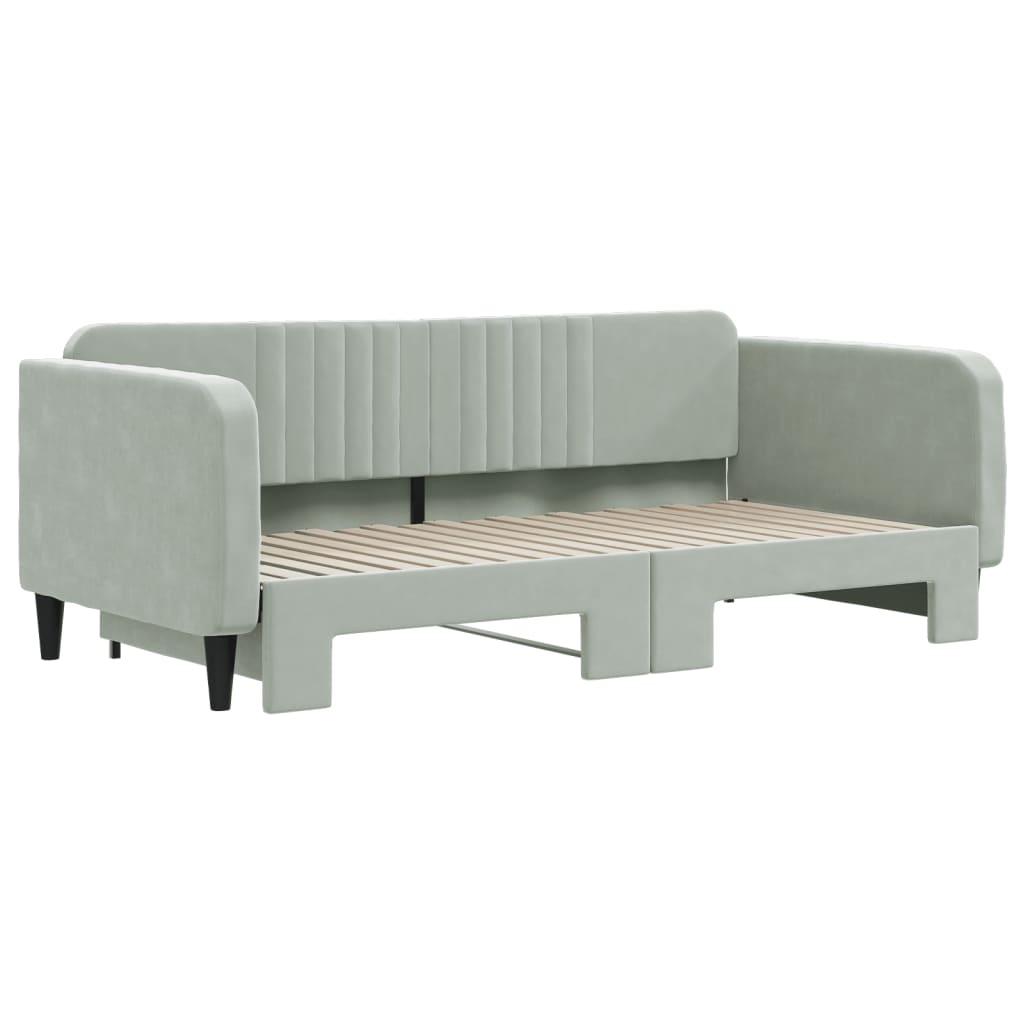 vidaXL Pat de zi cu extensie, gri deschis, 90x190 cm, catifea